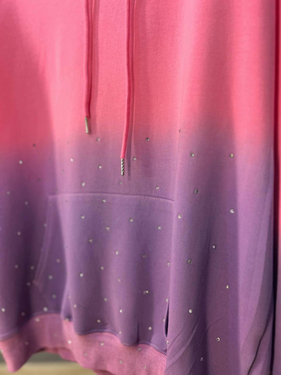 Худі жіноче JOY ONE 3009 з капюшоном подовжене градієнт кольору розсип камінців OS Рожевий (2593) - фото 2