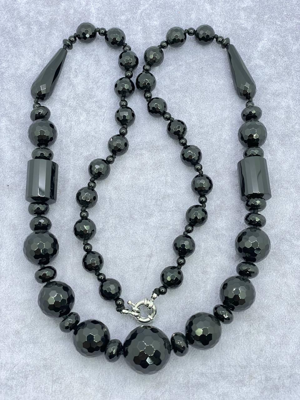 Бусы агат 65 см Черный (613)