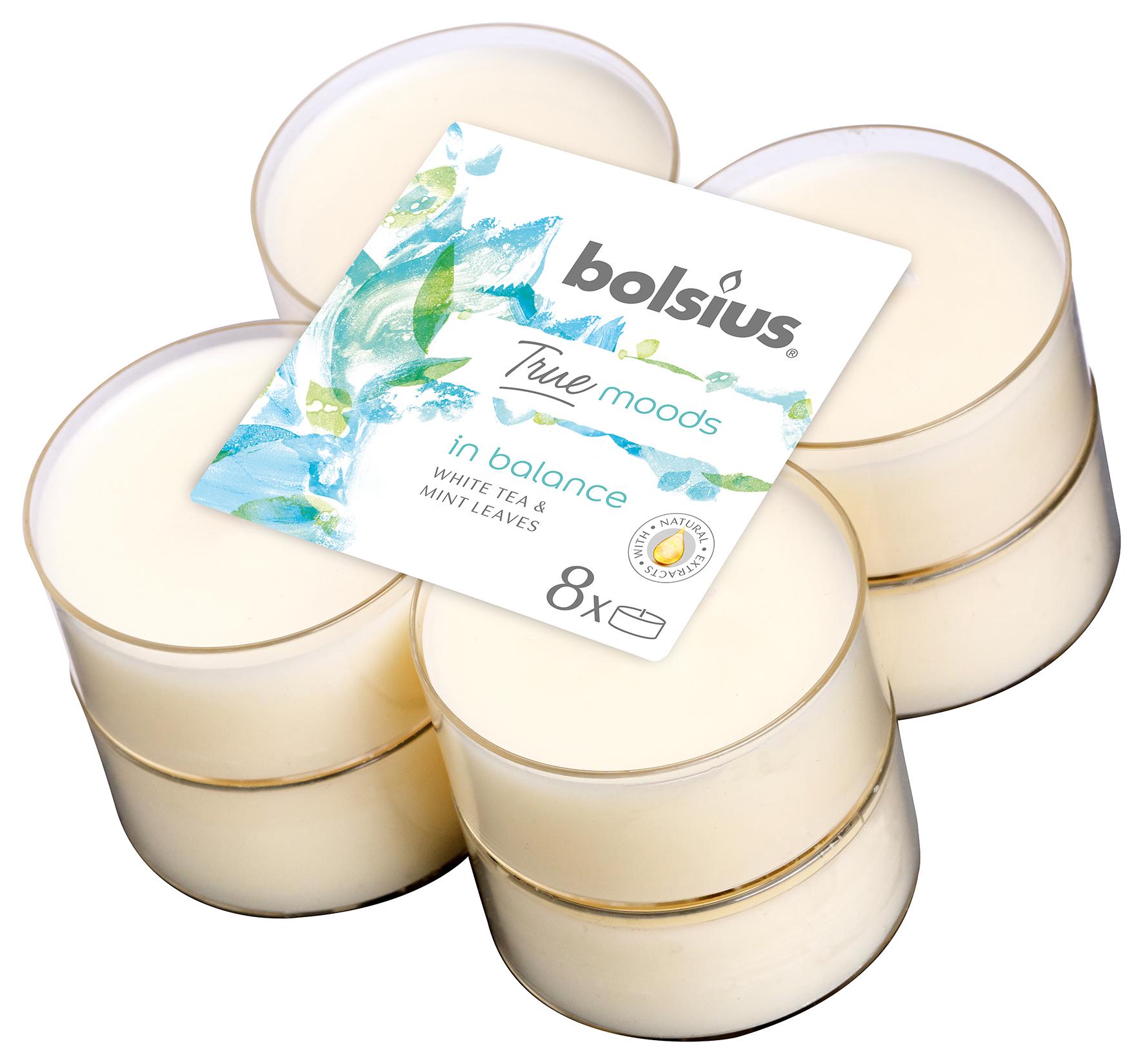 Свечи ароматические чайные Bolsius True Moods In Balance Белый чай и листья мяты 8 шт. (BOL-221813)