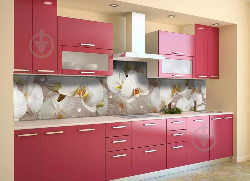 Скинали на кухню Zatarga «Орхидеи и капли росы 02» 600х3000 мм виниловая 3Д наклейка кухонный фартук Z180306/2