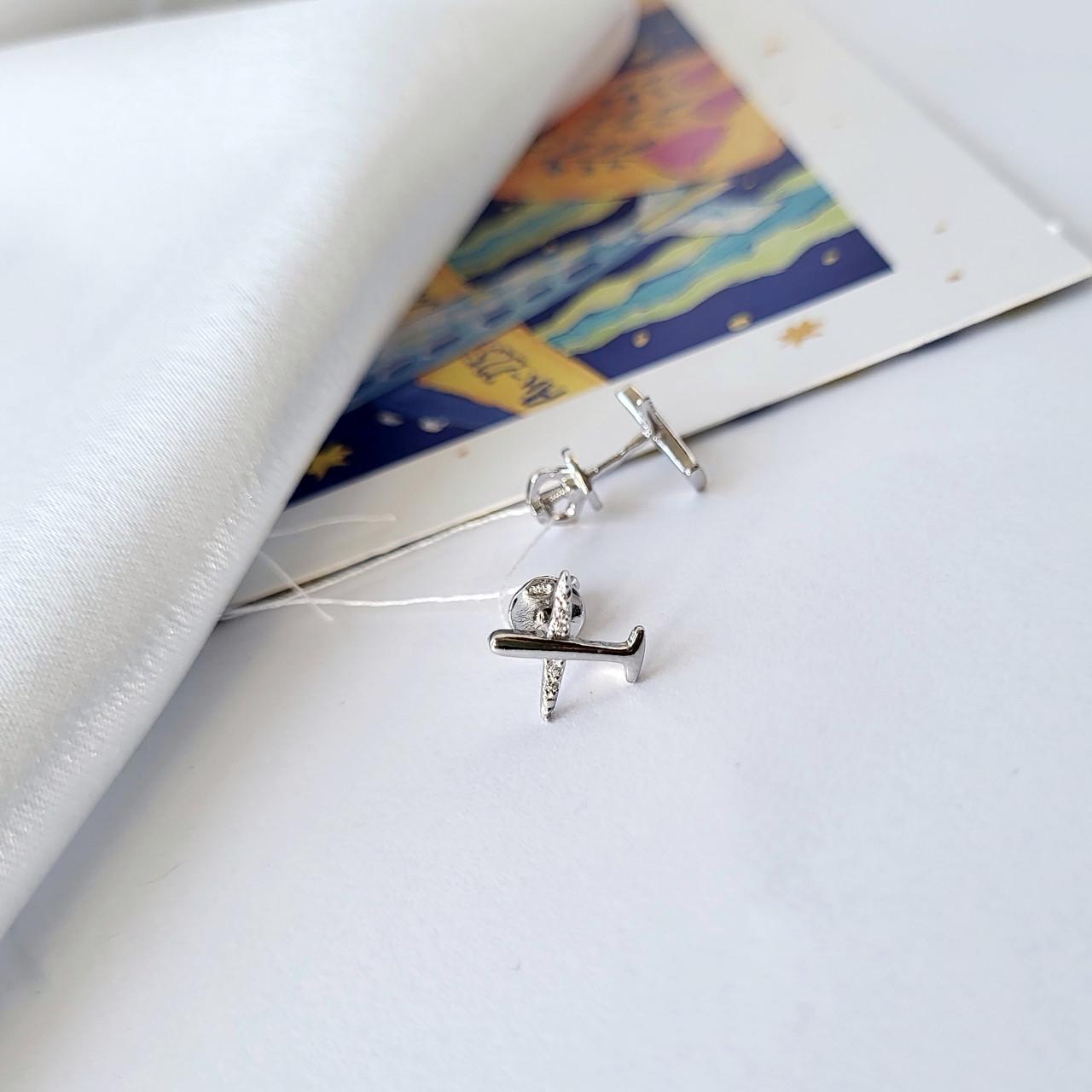 Серьги на закрутках Самолетик с белыми камнями серебро 925 пробы 1,40 г (54064р)