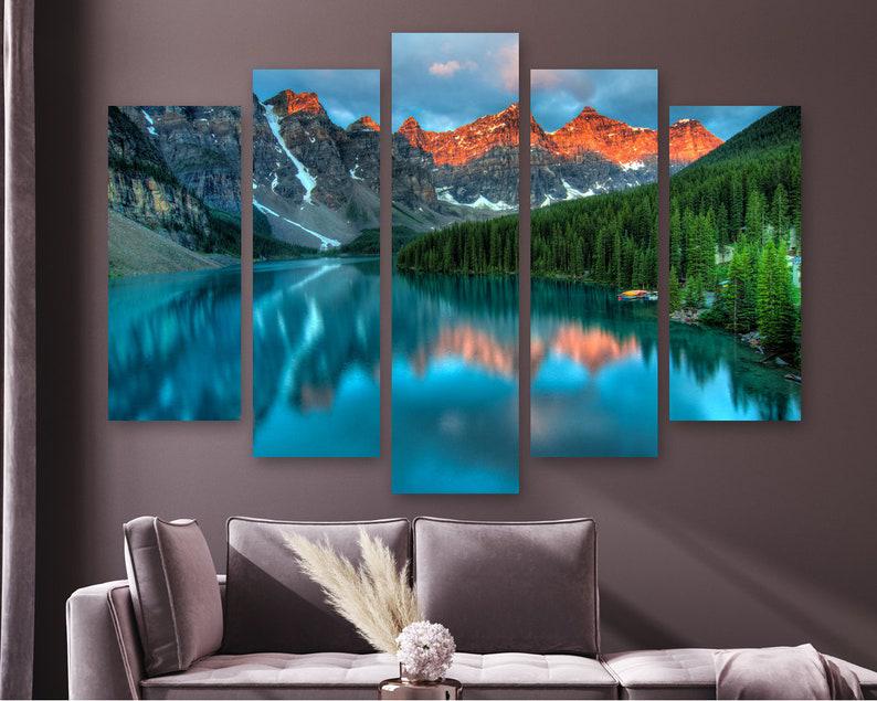 Модульная картина на холсте из пяти частей KIL Art Синее горное озеро 137x85 см (M51_L_486)