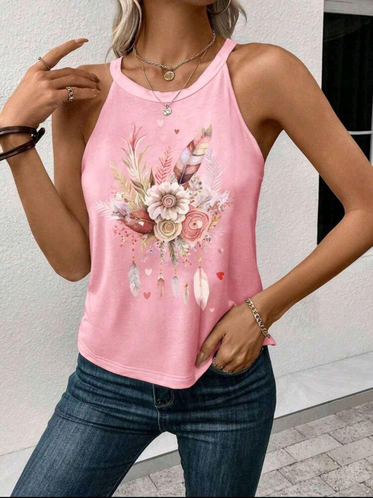 Майка женская Floral Feather Heart Pattern S Розовый (27319201) - фото 3