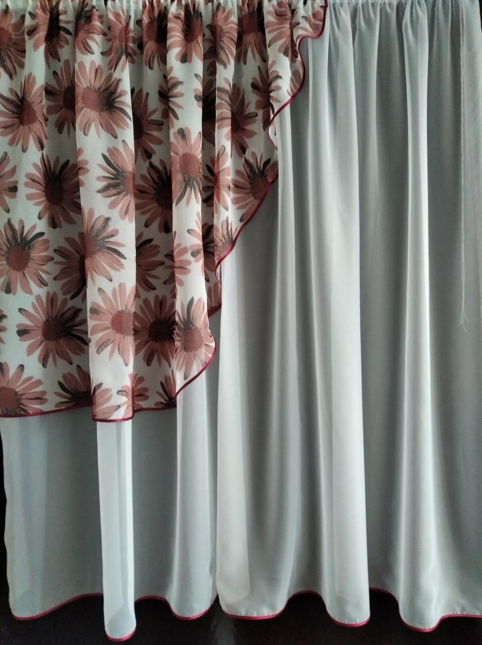 Занавеска кухонная Угол сетка с ламбрекеном батист 300х170 см Белый/Терракот (ул-23) - фото 3 Занавеска кухонная Угол сетка с ламбрекеном батист 300х170 см Белый/Терракот (ул-23) - фото 3