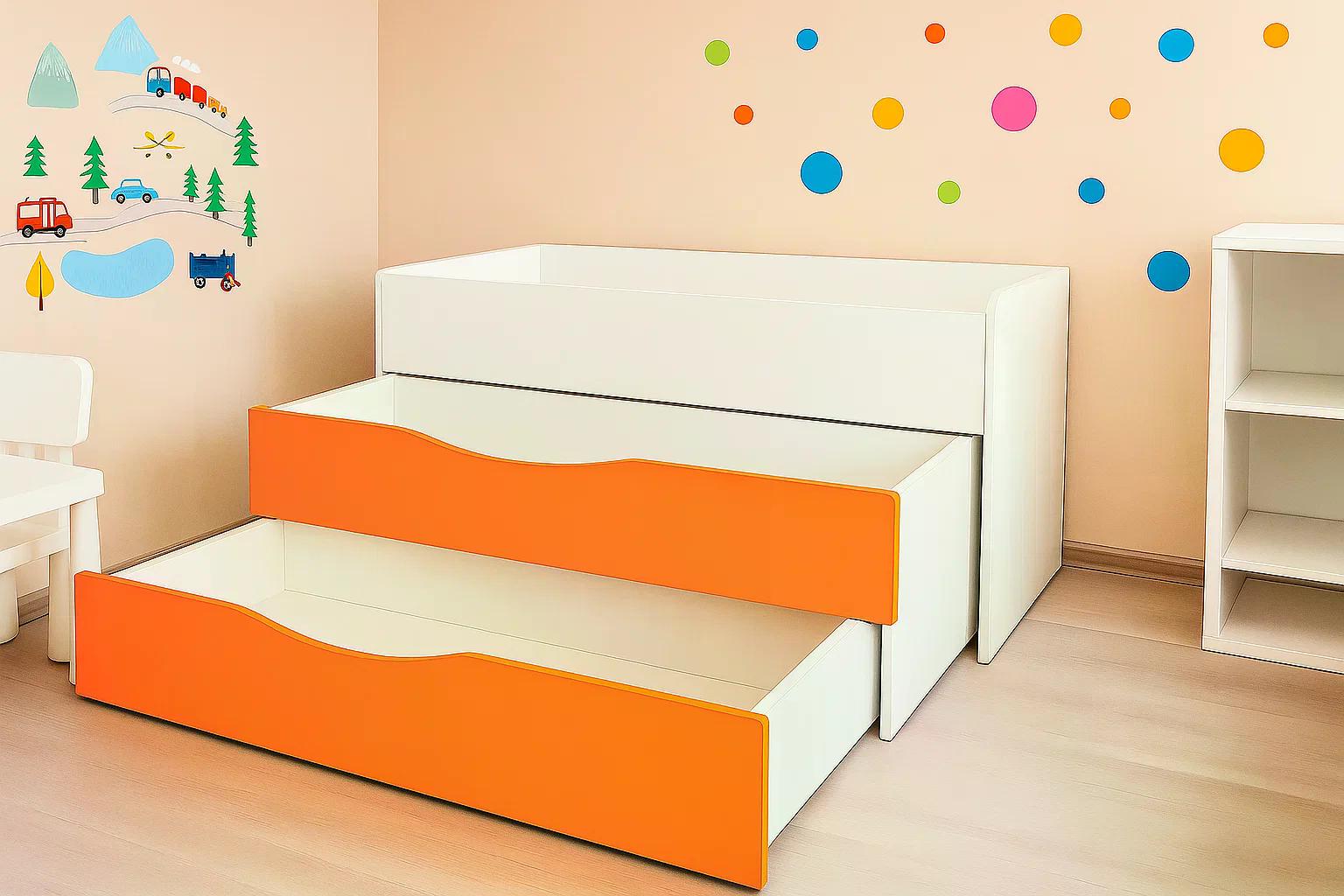 Кровать 3-ярусная DS-21 для дошкольных учебных заведений Белый с оранжевым - фото 1