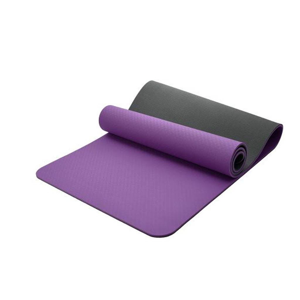 Коврик для йоги фитнеса спорта TPE не скользящий двусторонний 183х61 см 8 мм Фиолетово-черный