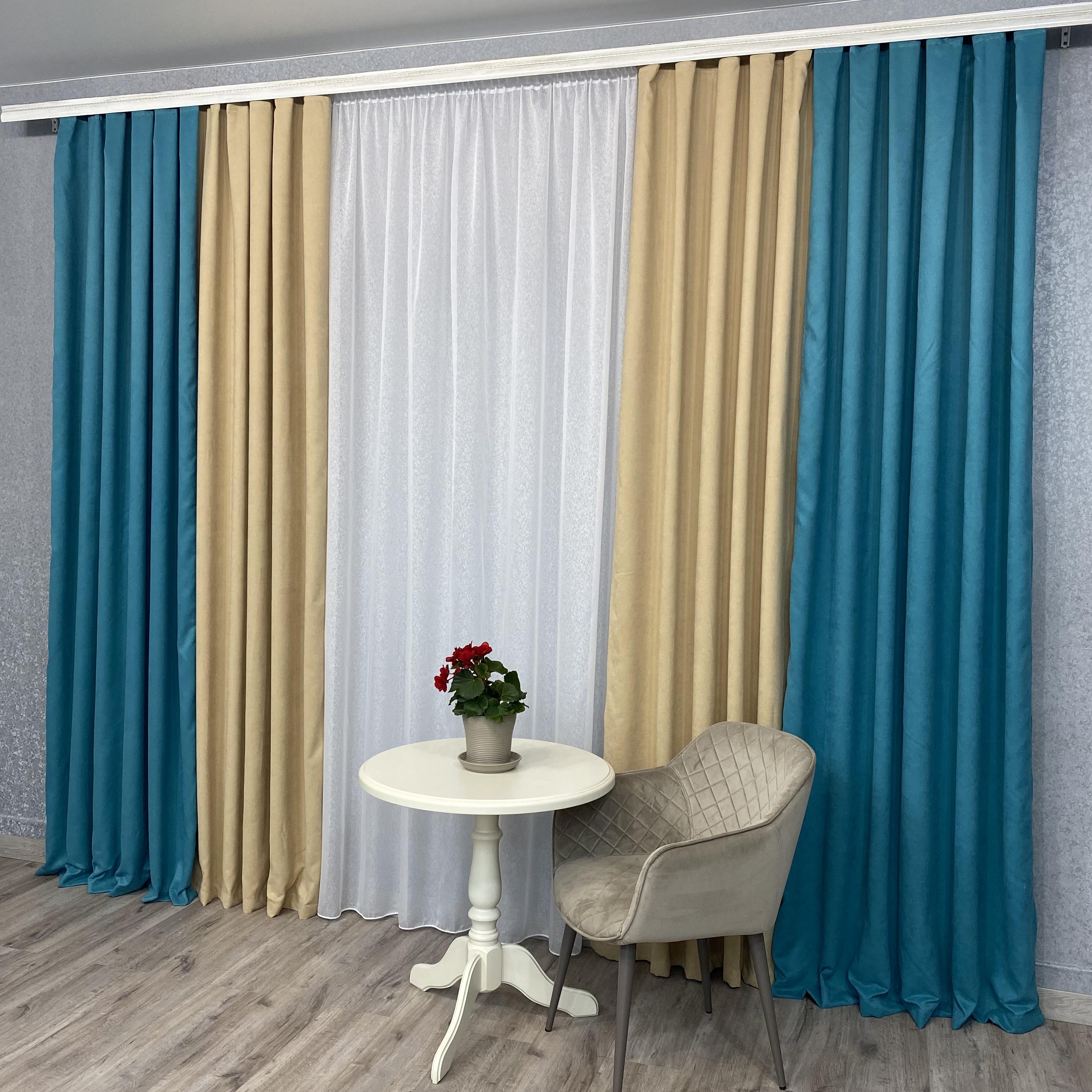 Шторы микровелюр TG Home Дуэт №450 1,50х2,70 м Бирюзовый/Бежевый (450-100/195) - фото 5 Шторы микровелюр TG Home Дуэт №450 1,50х2,70 м Бирюзовый/Бежевый (450-100/195) - фото 5