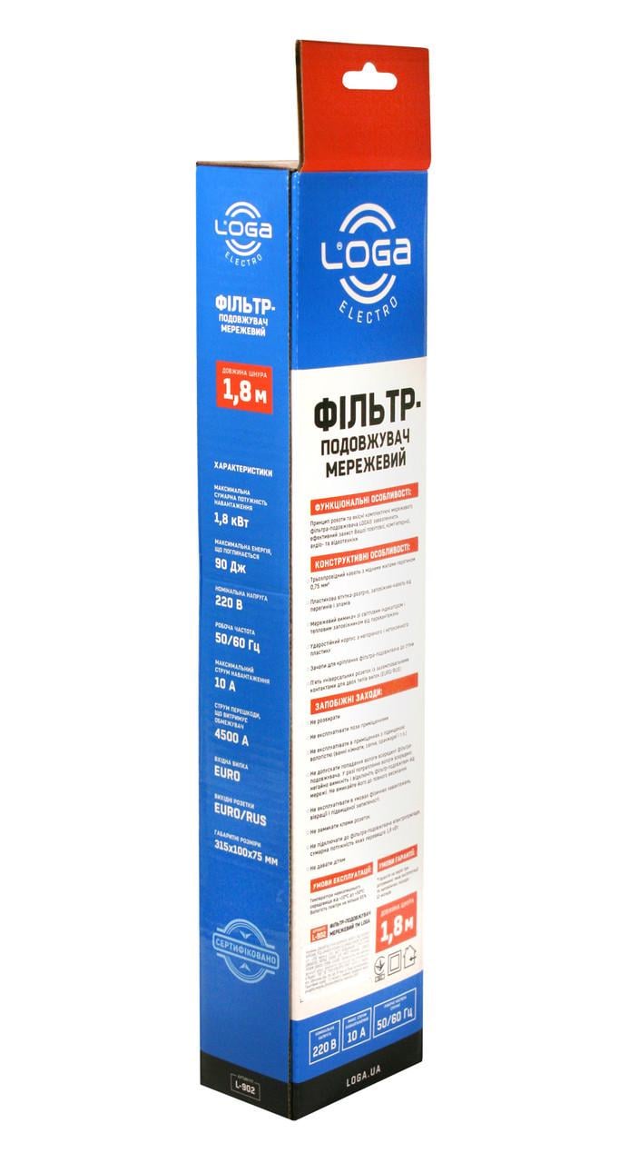 Мережевий фільтр подовжувач Loga L-902 5 розеток 1,8 м - фото 4