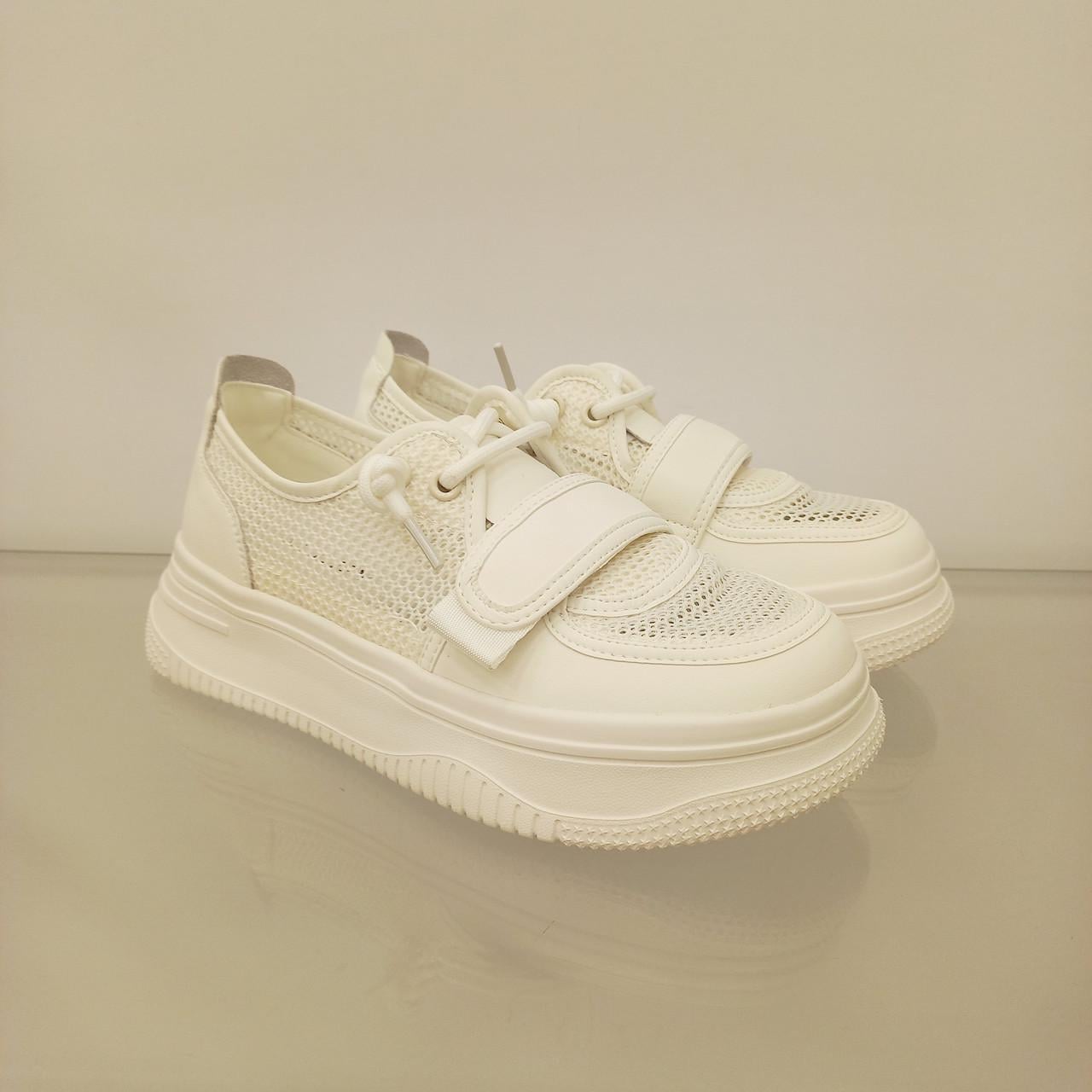 Кроссовки женские сетка с липучкой на платформе р. 39 Молочный (33384525)