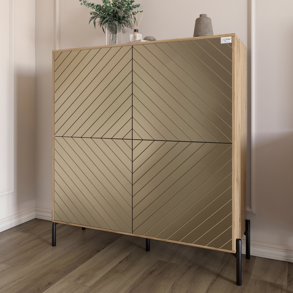 Комод-пенал Lion Амарант 114x40x126,5 см Дуб Аппалачи/Перламутровый металлик (LION-042002)
