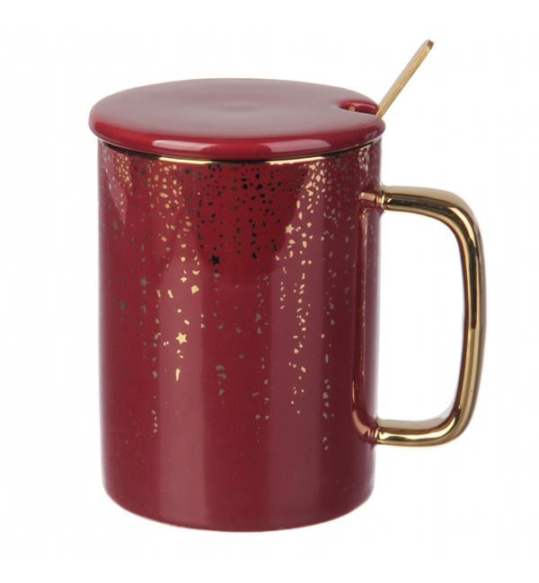 Чашка керамическая Wine&Gold с ложечкой и крышечкой 380 мл (514025)
