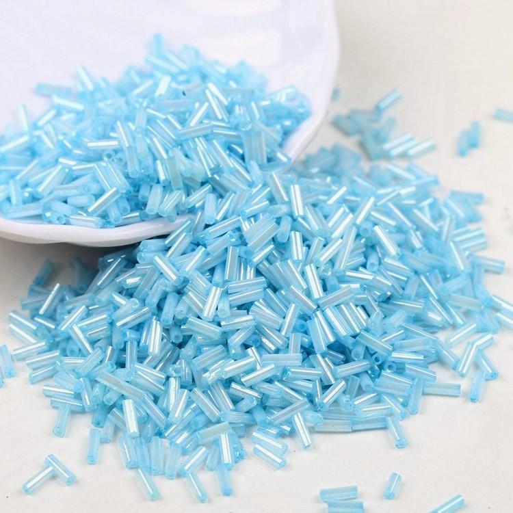 Бисер стеклярус блестящий 2х6 мм 50 г Голубой (БР0206с21)