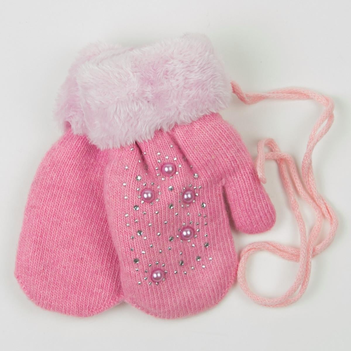 Варежки для девочек с меховой подкладкой на 5-7 лет 19-7-67 Розовый (DR010159)