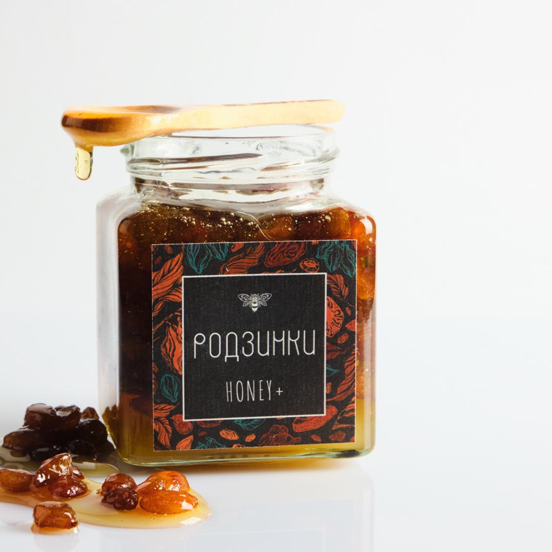 Мед натуральний Honey+ Natural із родзинками 320 г