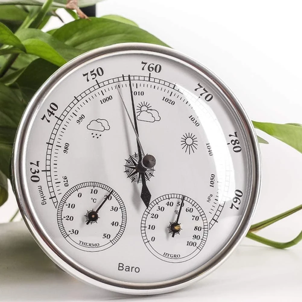 Барометр настінний із термометром гігрометром для дому 13 см Срібний (134801) - фото 5