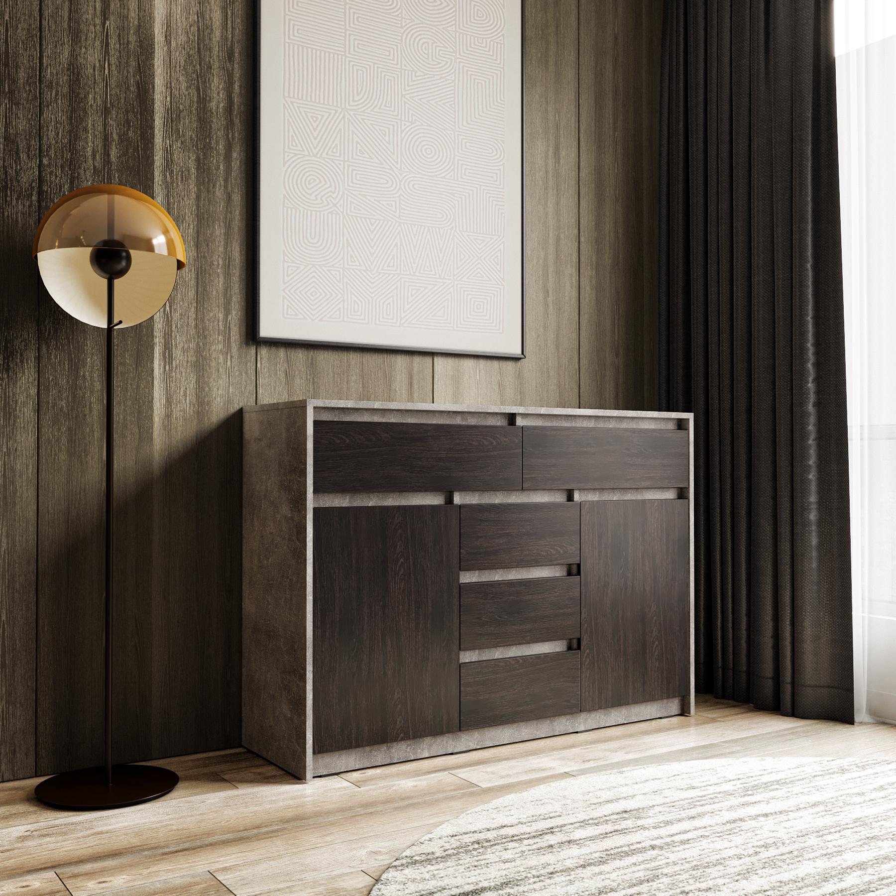 Комод Moreli FT-227 с выдвижными ящиками и распашными отделениями 1271х910х400 мм Бетон/Венге темный