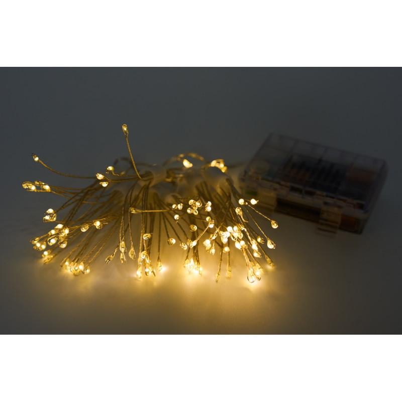 Гірлянда вогняна куля на батарейках з пультом 1,35 м 100LED теплий білий IP44 (720773) Гірлянда вогняна куля на батарейках з пультом 1,35 м 100LED теплий білий IP44 (720773)