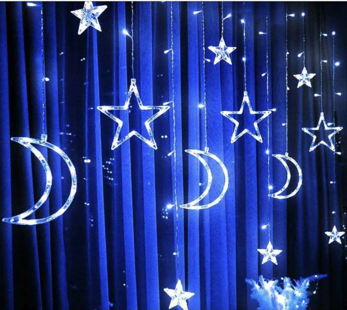 Гирлянда-штора светодиодная UKC Звезды от сети на 8 режимов 120 LED 3х1 м Синий (3-6-9210)