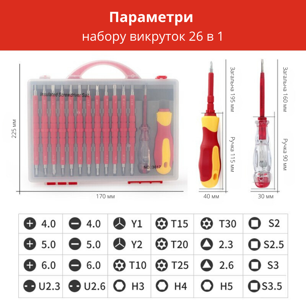 Викрутки універсальні діелектричні для роботи з електронікою/приладами/технікою/меблями 26в1 Червоний (06854) - фото 8