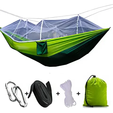Гамак подвесной HIeha с москитной нейлоновой сеткой с карманом 263х135 см Зеленый (2666605252)