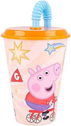 Склянка для дітей з трубочкою STOR Peppa Pig 16,5х9х9 см 430 мл Помаранчевий/Блакитний (2250719178) - фото 1 Склянка для дітей з трубочкою STOR Peppa Pig 16,5х9х9 см 430 мл Помаранчевий/Блакитний (2250719178) - фото 1