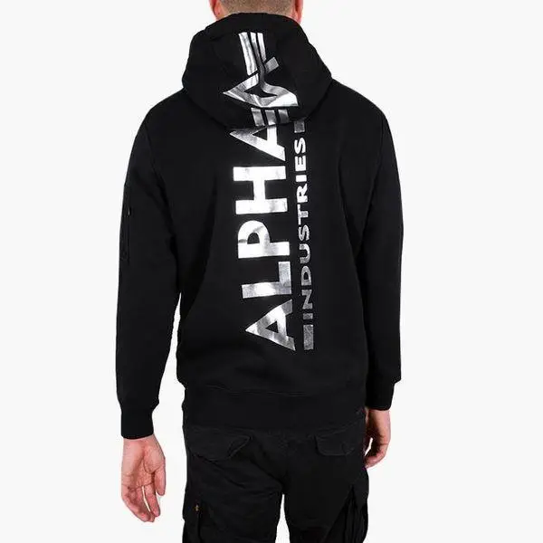 Худи Alpha Industries Back Print Hoody Foll Print M Black/Chrome (178318FP/373) - фото 2