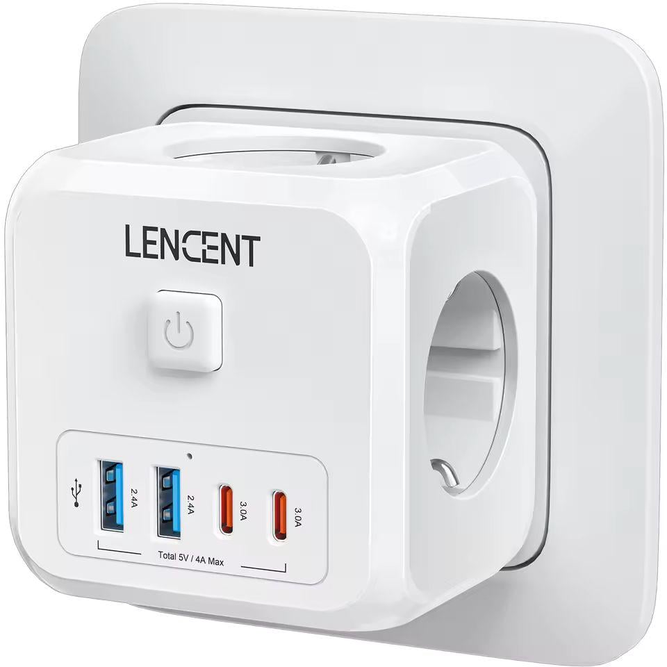 Сетевой фильтр тройник LENCENT 3 розетки 2 USB порта 2 Type-С быстрая зарядка (20-10)