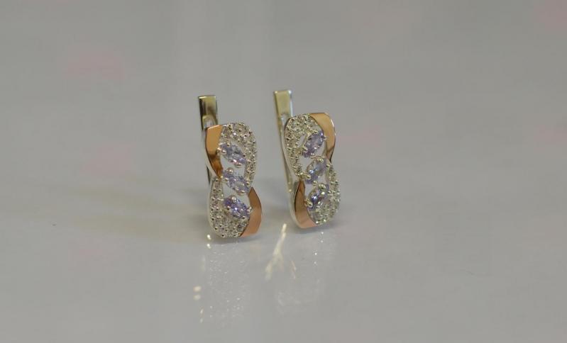 Серебряные серьги Sil с золотыми пластинами 120s-5 Лаванда (Sil-803)