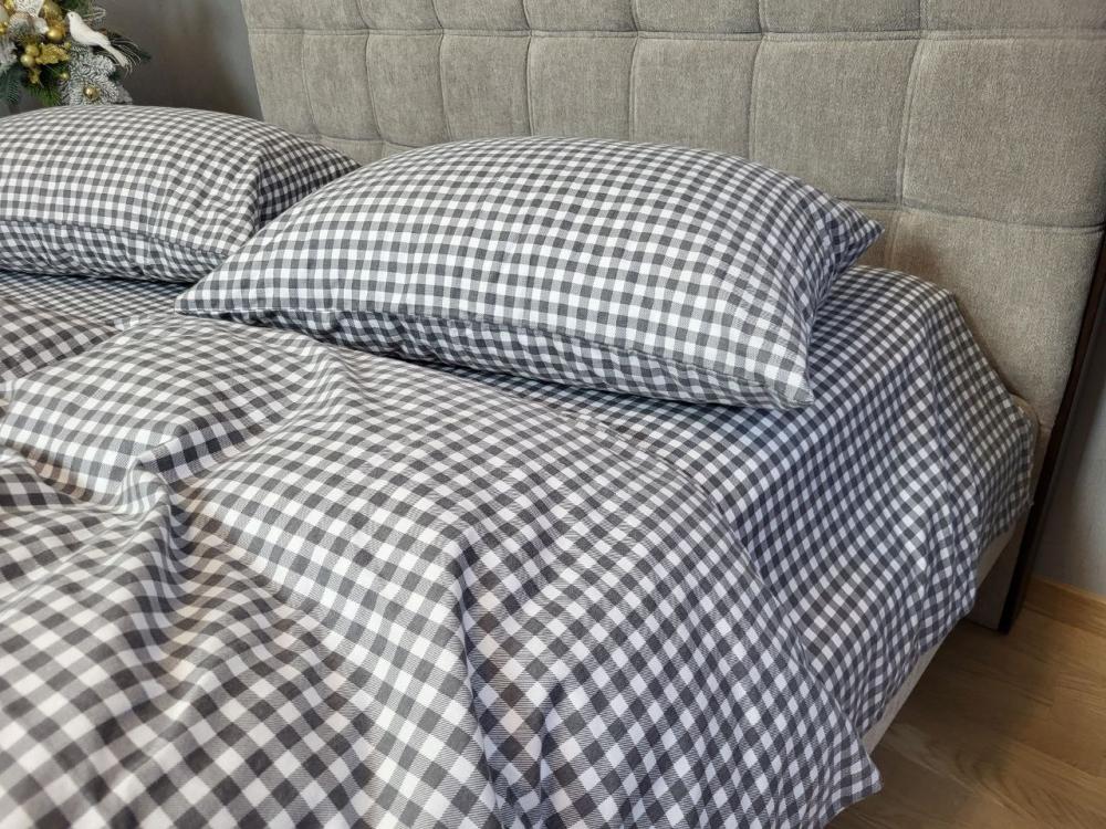 Комплект постільної білизни Клітинка Turkish flannel євро на гумці (2008994639)