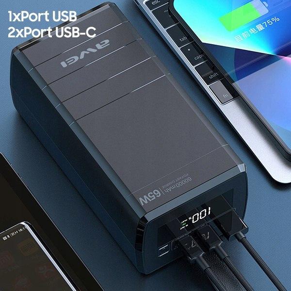 Павербанк Awei P171K 65W 60000 mAh Black - фото 3 Павербанк Awei P171K 65W 60000 mAh Black - фото 3