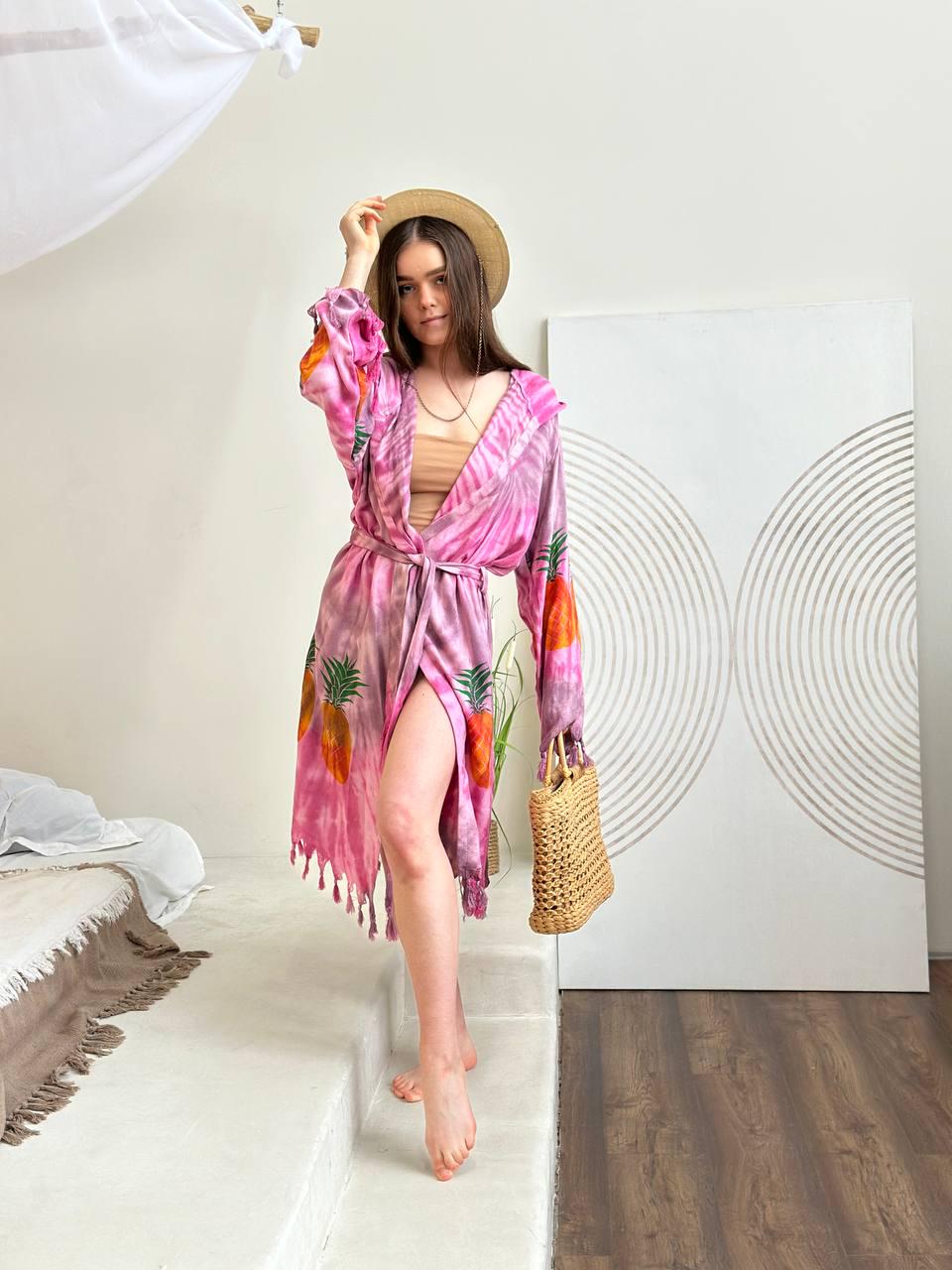 Халат-кимоно женский one size Розовый ананас - фото 3