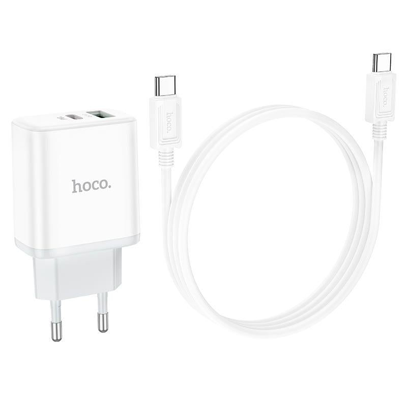 Зарядний пристрій мережевий з кабелем Hoco Type-C to Type-C dual Port C105 A 1USB/1Type-C 20 W 3 A PD/QC (568670) - фото 1