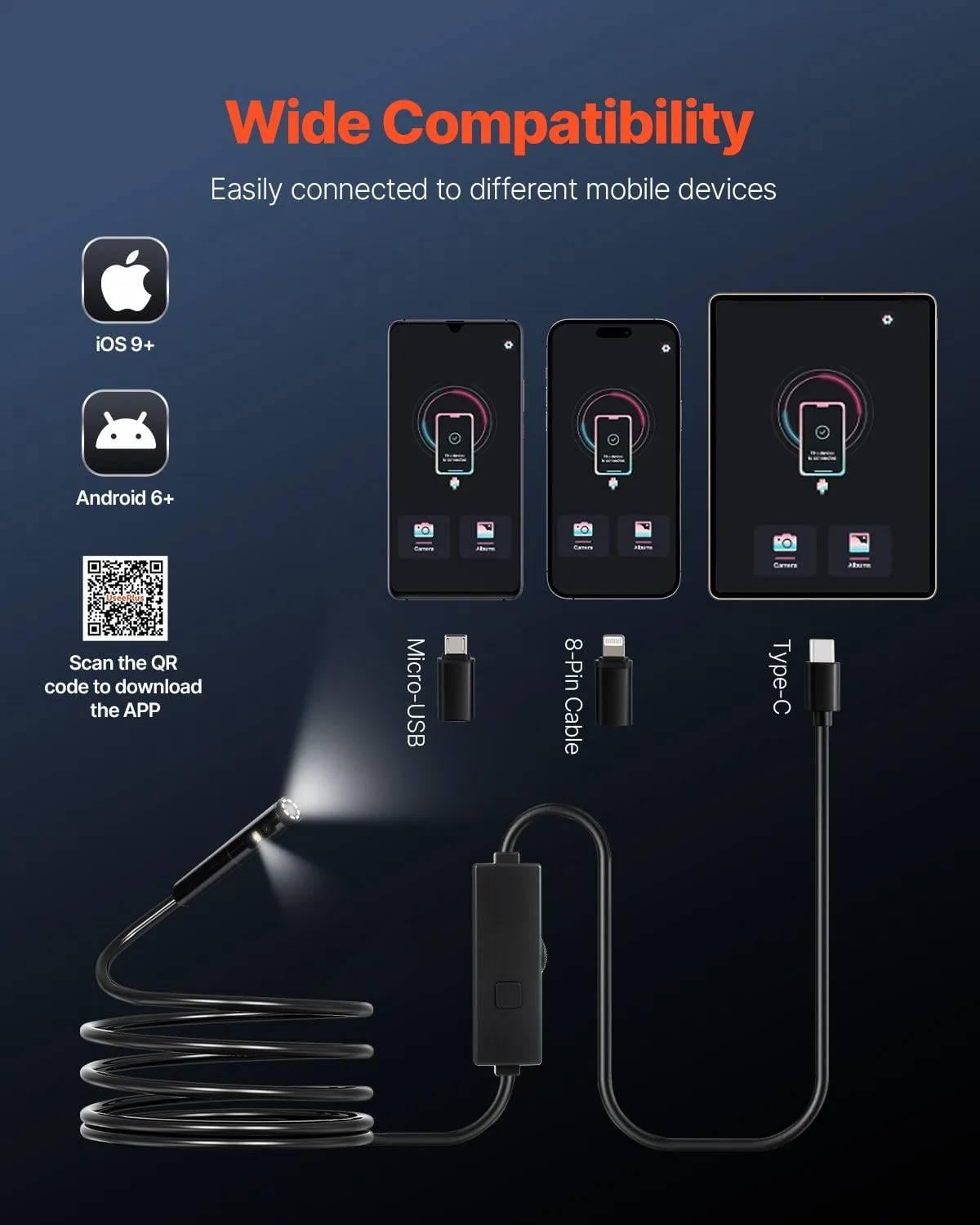 Эндоскоп USB Vevor SM7 для Android/iOS 8 мм 2 камеры 15 м (1416) - фото 9