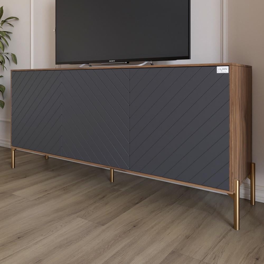 Тумба под телевизор с золотыми металлическими ножками Lion Амарант 168x40x76,5 см Дуб Ливорно/Графитовый (Lion-043080) Тумба под телевизор с золотыми металлическими ножками Lion Амарант 168x40x76,5 см Дуб Ливорно/Графитовый (Lion-043080)
