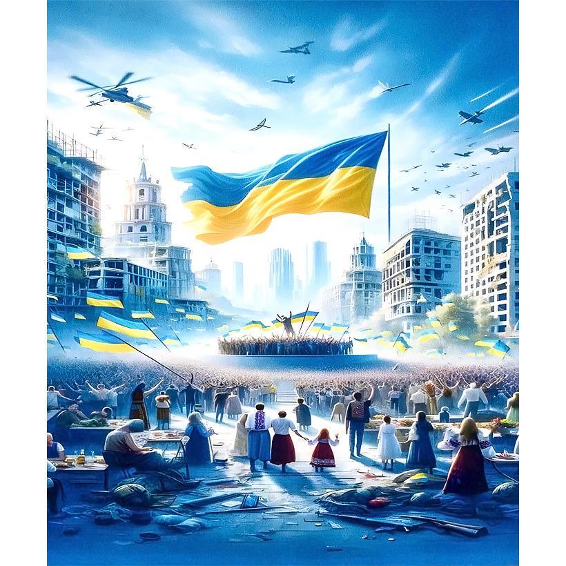 Алмазна мозаїка Перемога України Майдан Незалежності Прапор повна на підрамнику 40х50 см (IMAGE14)