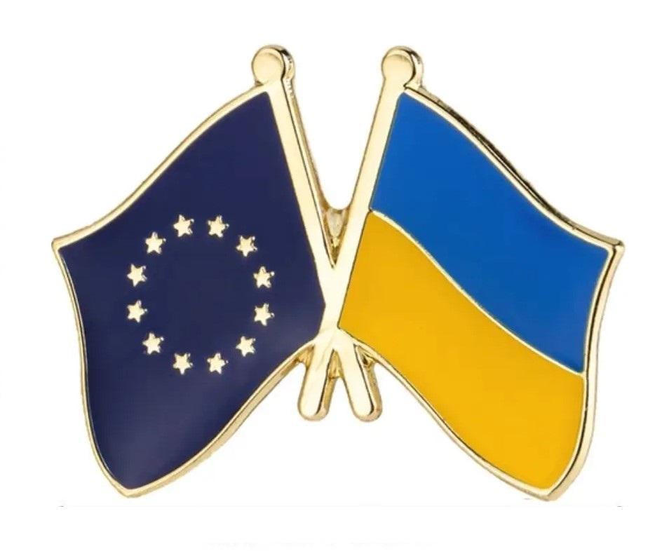 Значок-пин двойной friendship flag Украина-Евросоюз