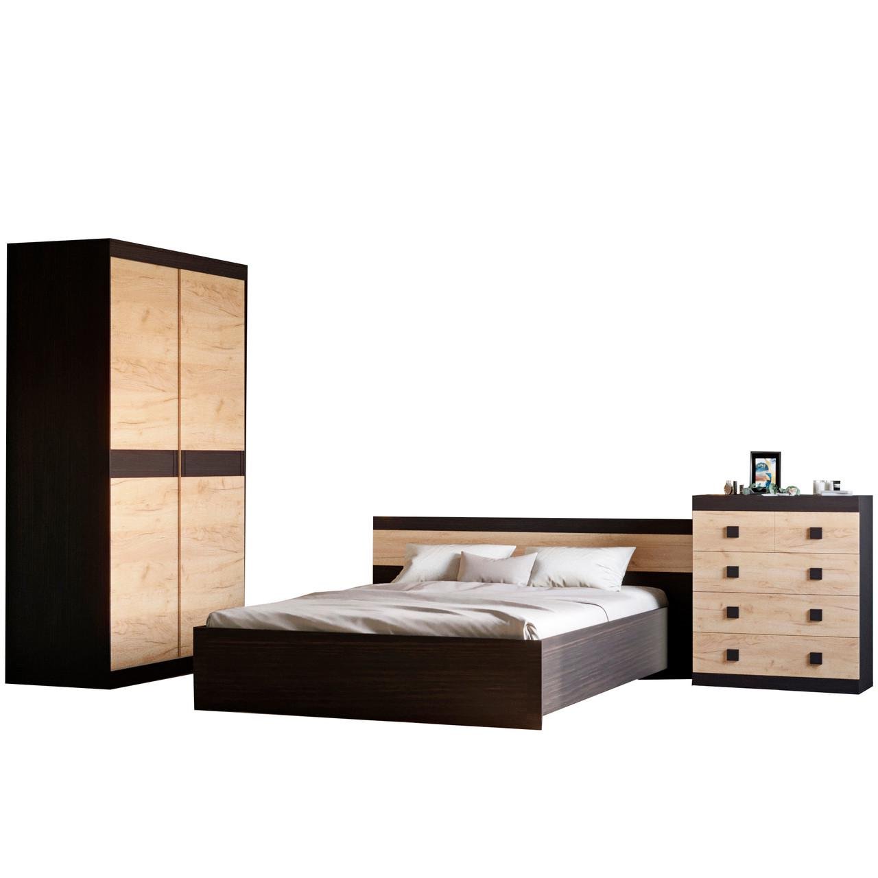 Спальня Соната Еверест Комплект 15 модульна 3 елементи Венге темний/Дуб крафт золотий (DTM-2621)