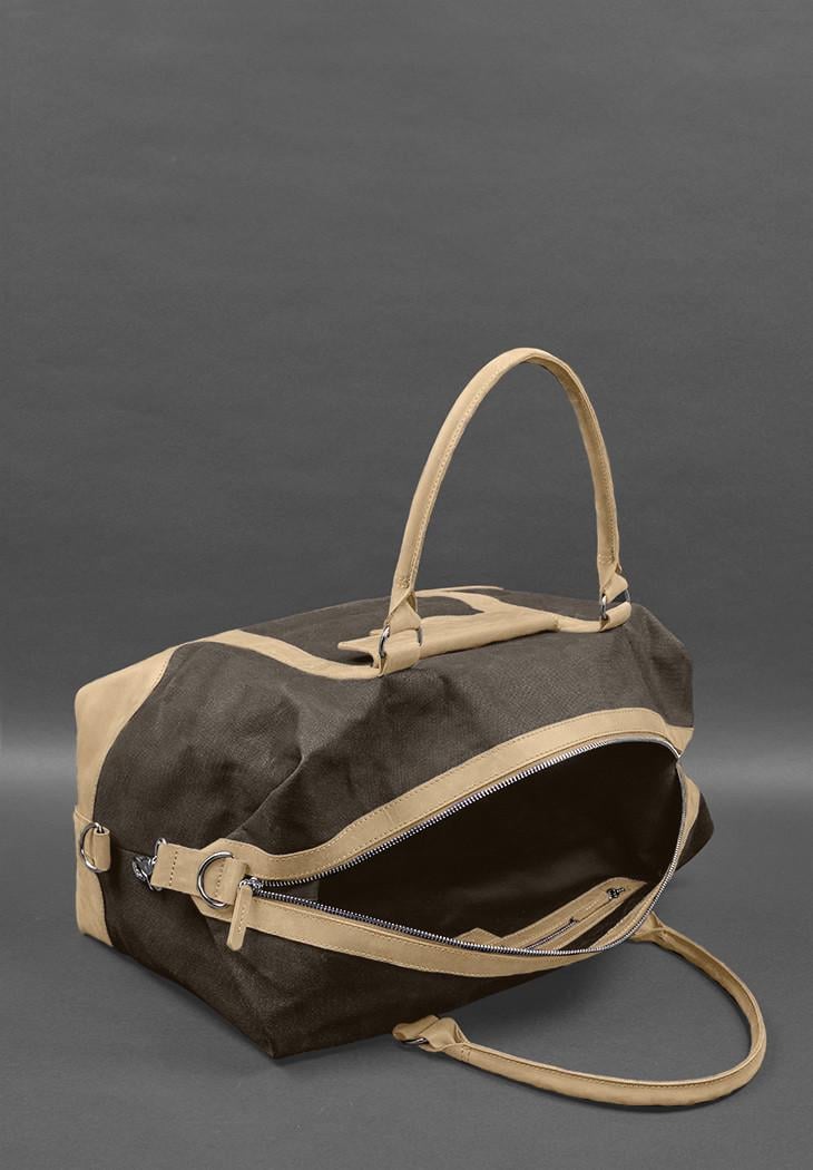 Дорожня сумка з канвасу та натуральної шкіри Crazy Horse Світло-бежевий/Коричневий (A-028856) - фото 7 Дорожня сумка з канвасу та натуральної шкіри Crazy Horse Світло-бежевий/Коричневий (A-028856) - фото 7