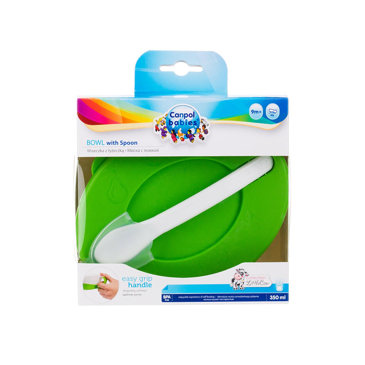 Набор посуды тарелка-контейнер + ложка Canpol Babies Зелeный (31/406_gre)