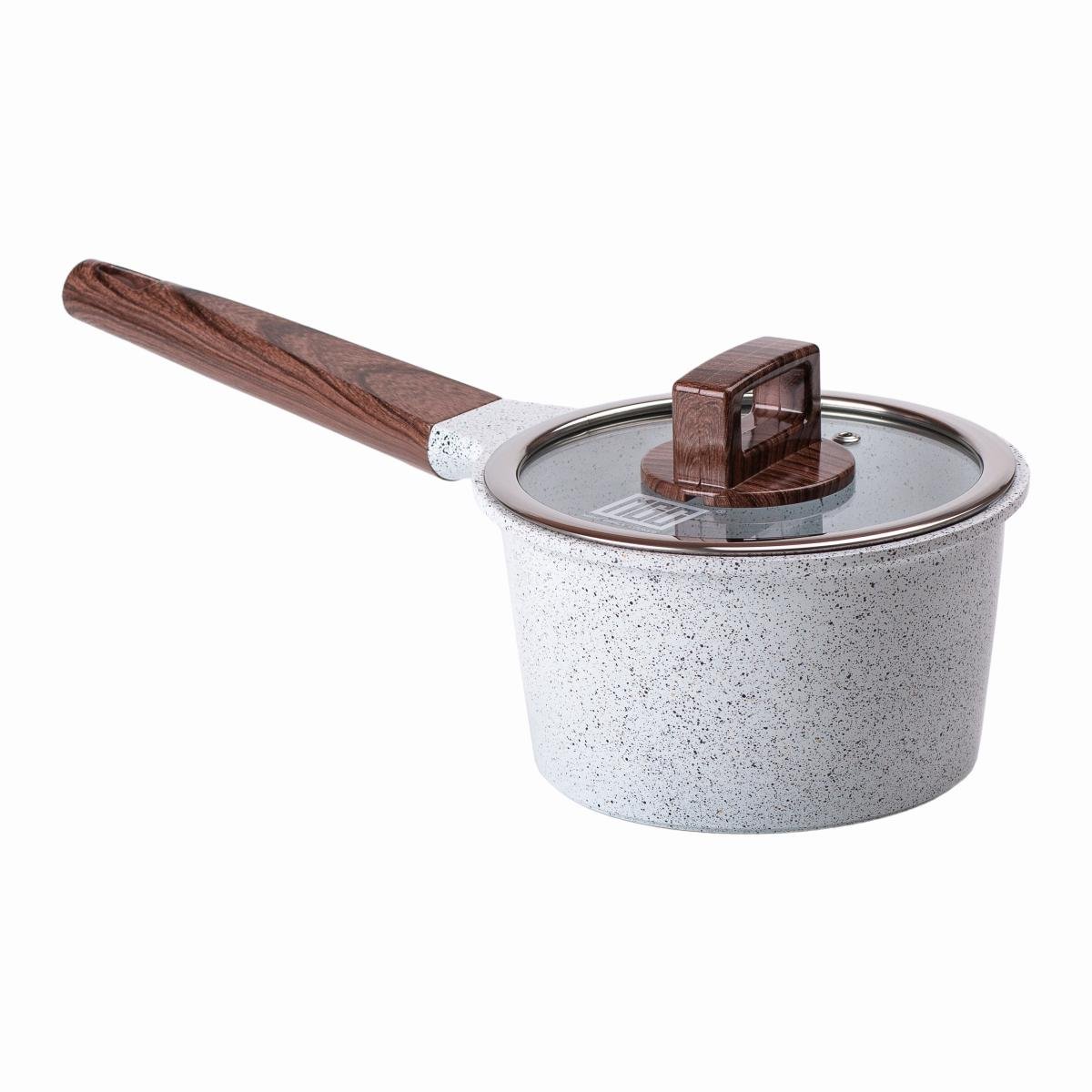 Ковш сотейник алюминиевый MGC с керамическим антипригарным покрытием 16 см стеклянная крышка 1,65 л Белый