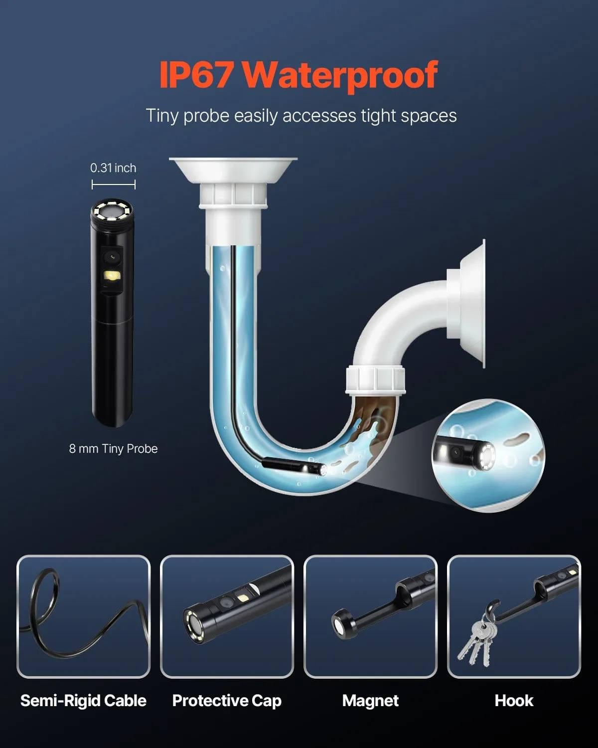 Эндоскоп USB Vevor SM7 для Android/iOS 8 мм 2 камеры 15 м (1416) - фото 5