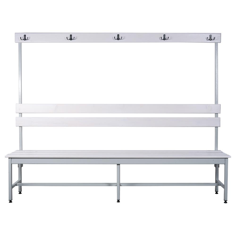 Скамейка гардеробная для раздевалки с вешалкой односторонняя 380x1500x1655 мм (ЛГ-4-1500)