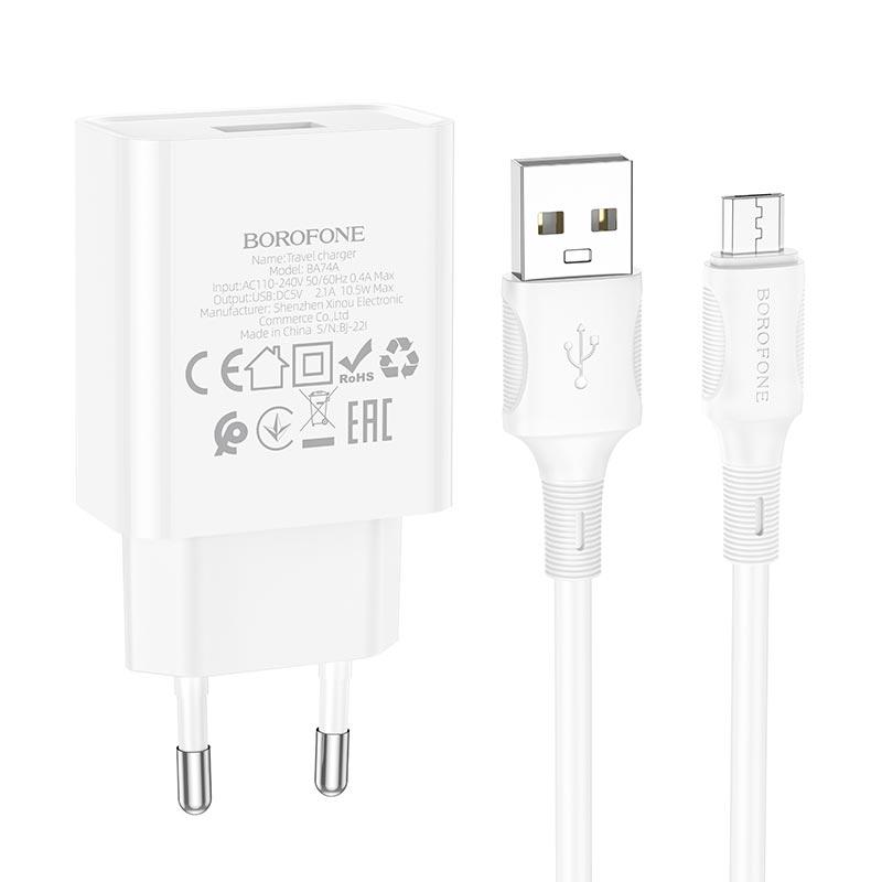 Зарядний пристрій Borofone Micro USB Cable Aspirer 1 USB 2,1 A White (562197) - фото 6