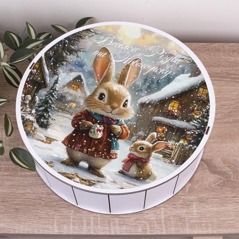 Коробка круглая с новогодним зайчиком 33 см (5017-36) - фото 1 Коробка круглая с новогодним зайчиком 33 см (5017-36) - фото 1