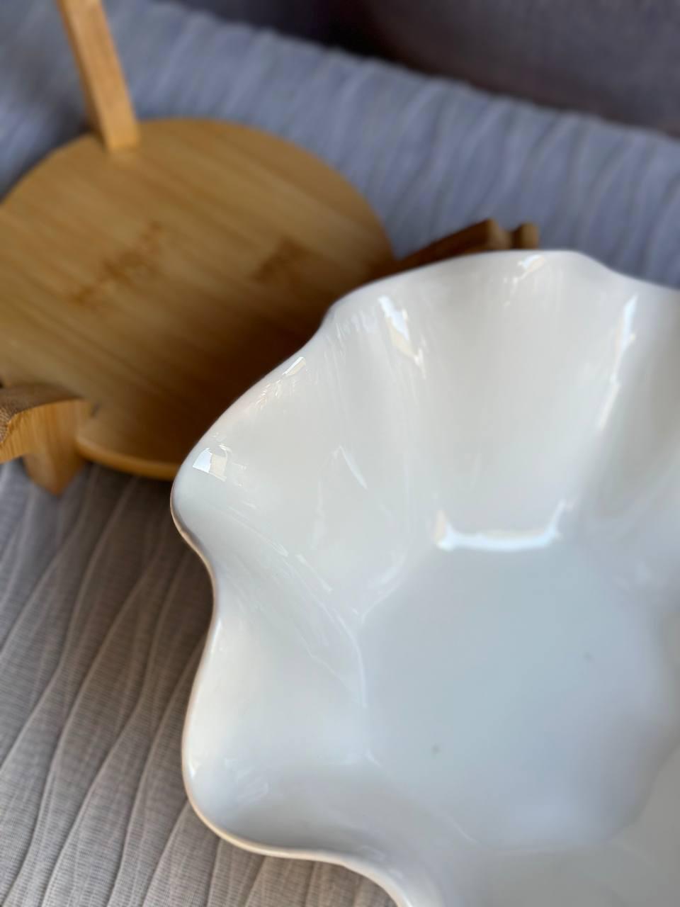 Фруктовниця Stenson MC3853-9.25 Магнолія порцелянова на бамбуковій підставці 23,5 см - фото 4 Фруктовниця Stenson MC3853-9.25 Магнолія порцелянова на бамбуковій підставці 23,5 см - фото 4