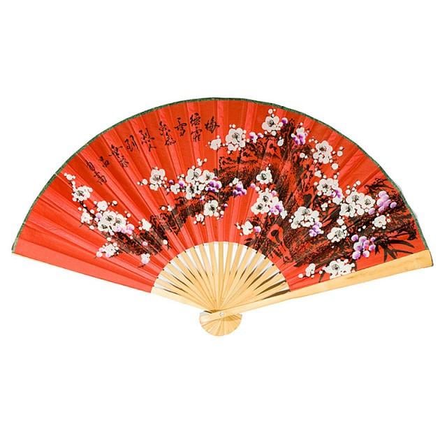 Настінне віяло-сакура на червоному тлі 90х160 см