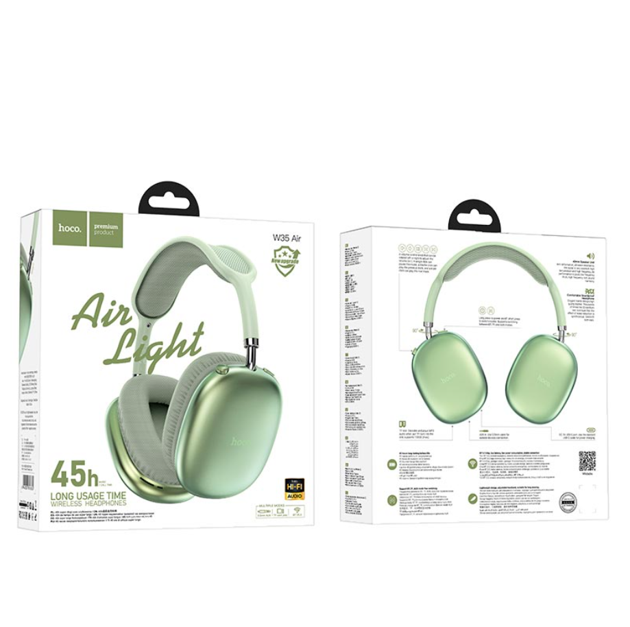 Наушники беспроводные Hoco Triumph BT headphones W35 Air Green BT5.3 AUX/TF 45h Зеленый - фото 6