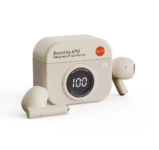 Наушники беспроводные в ретро-стиле с цифровым дисплеем Bluetooth 5.3 сенсорное управление Белый (IPX4)