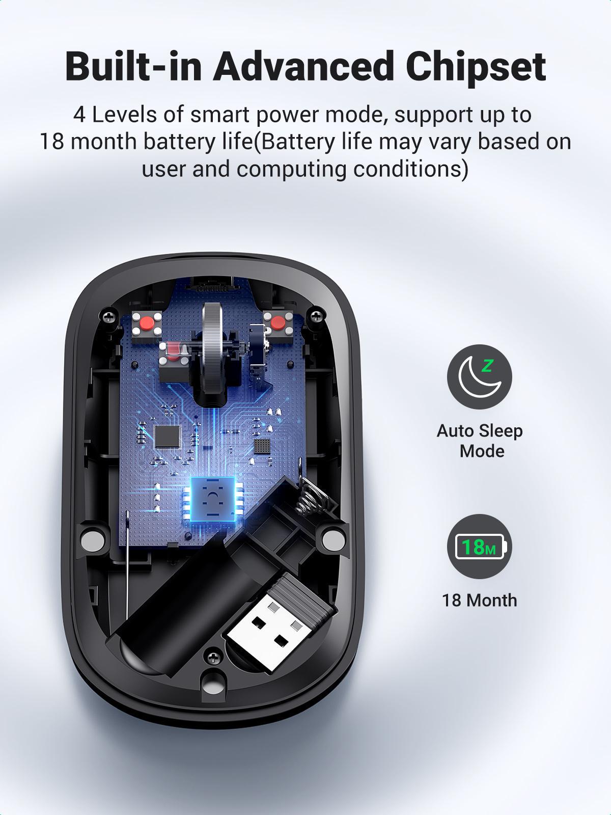 Мышка беспроводная UGREEN 4000 DPI 2.4G с USB-приемником оптическая Черный (90372) - фото 5