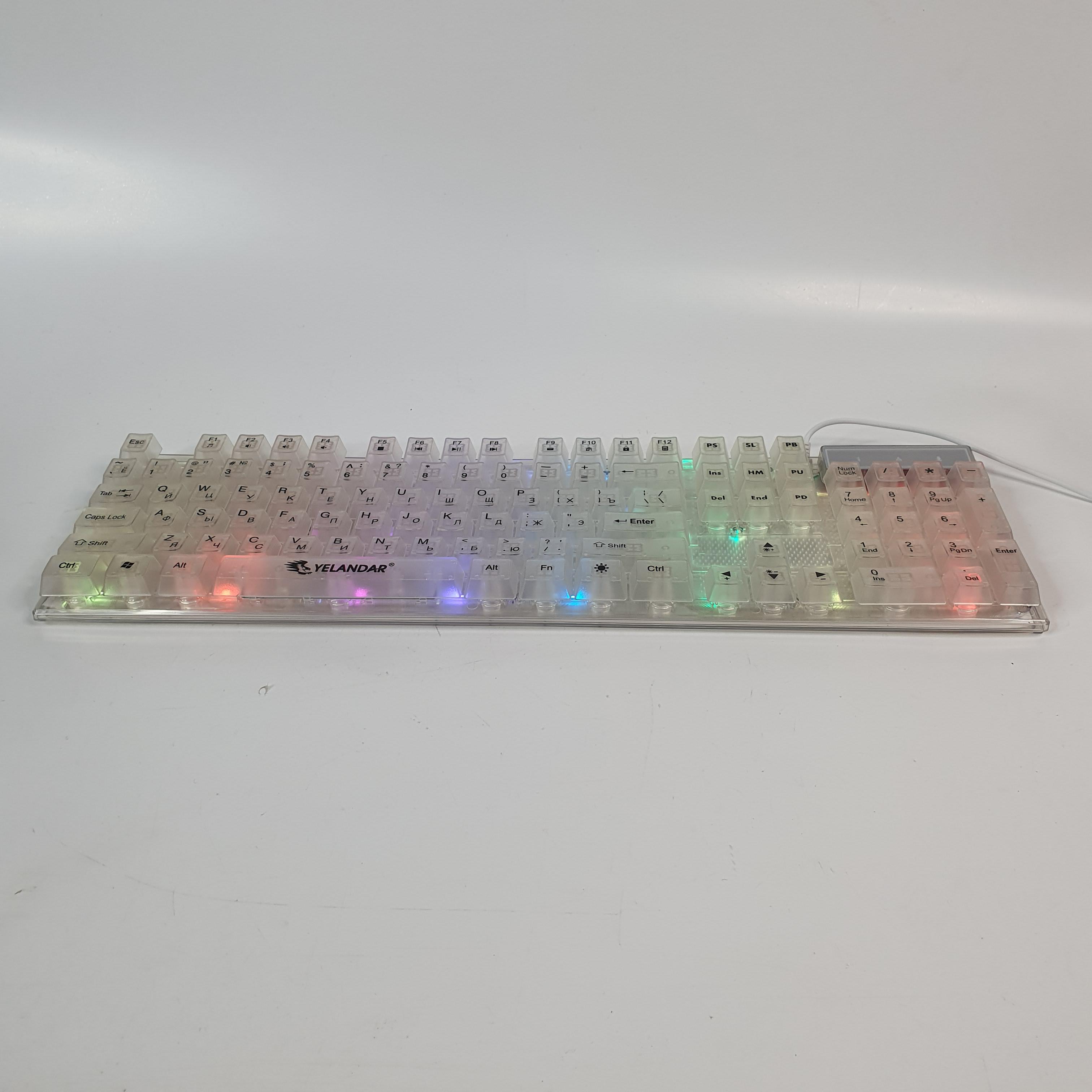 Клавиатура проводная Yelandar с цветной LED подсветкой клавиш и USB подключением Белый (AN-T20-White)